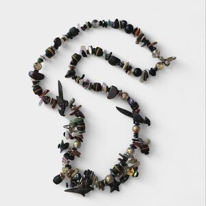 SALE Three Ladies Mixed Materials Necklace Clay Glass Beads Carved Wood Charms